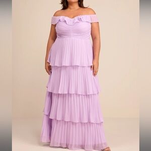 Lulu's Off-the-Shoulder Lavender Ruffle Tiered Maxi Dress Size XL
